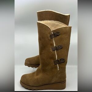 Bearpaw Hayden Tan Suede Boots  Buckle Sheepskin Wool Women's Sz 9